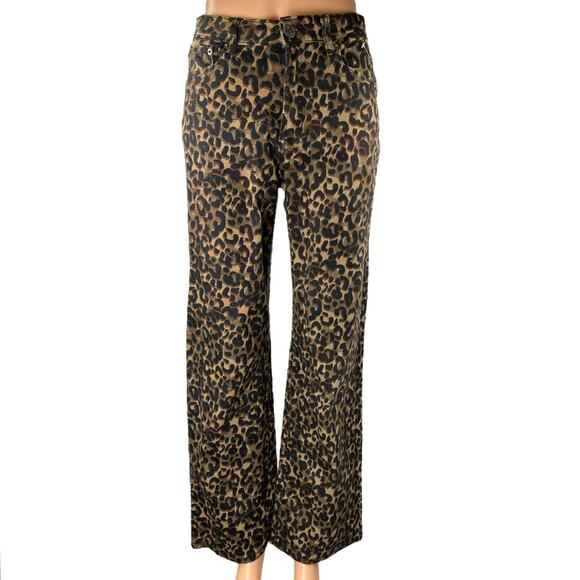 Project Rebel Tan Black Leopard High Waisted Wide Leg Baggy Trousers Pants Sz S - Picture 1 of 4